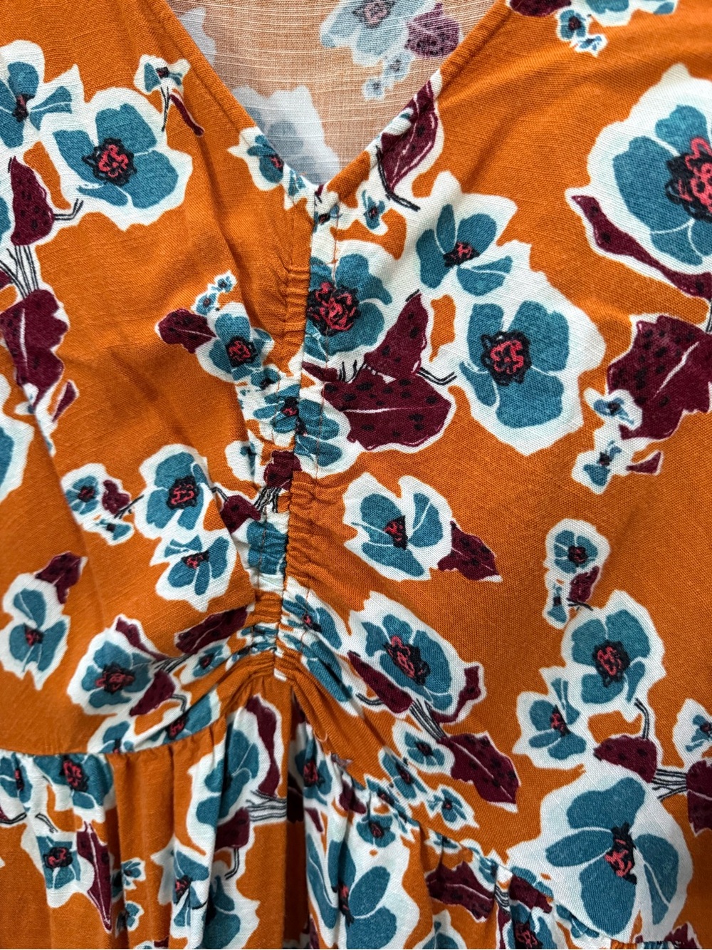 Ava & Viv Boho Summer Dress Women’s Size X Orange Floral Flutter Sleeve VNeck - Picture 6 of 15